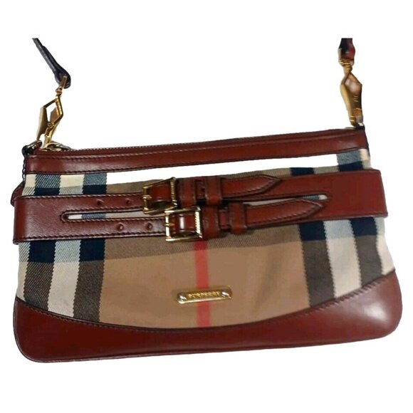 Burberry Bridle Peyton House CheckTartan Leather Fabric Shoulder Crossbo… - Picture 2 of 8